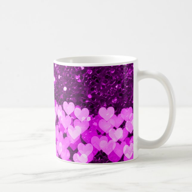 Lila Hearts Imitate Glitzer Kaffeetasse (Rechts)