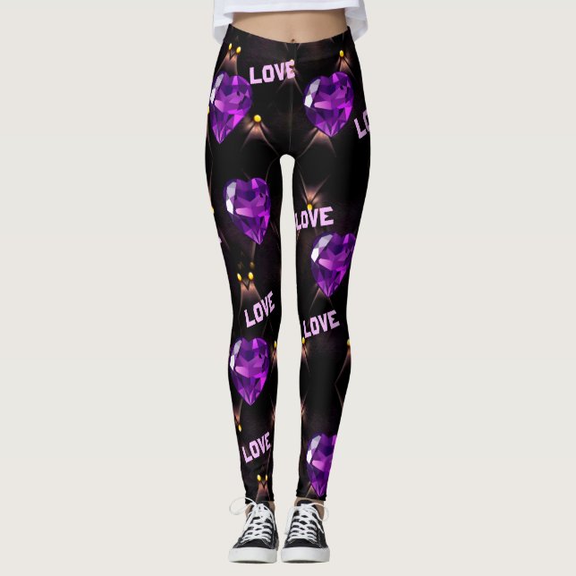 Lila Hearts & Liebe Valentins Leggings (Vorderseite)