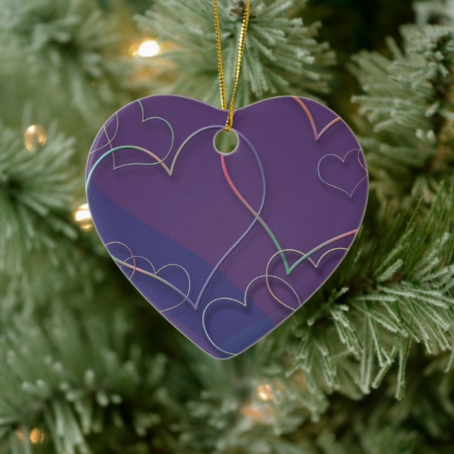 Lila Hearts Muster Keramik Ornamente (Baum)