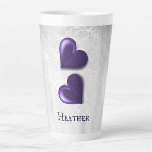 Lila Hearts Personalisiert Latte Tasse
