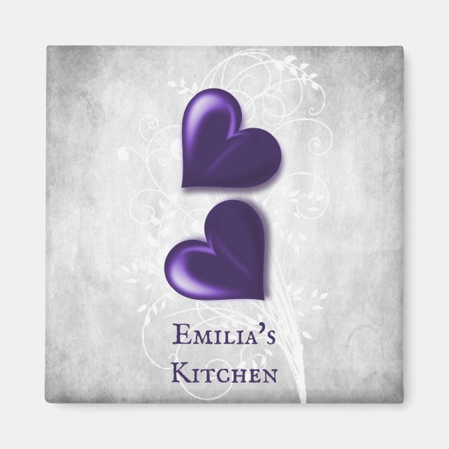 Lila Hearts Personalisiert Magnet (Vorne)