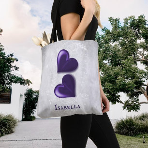 Lila Hearts Personalisiert Tote Bag