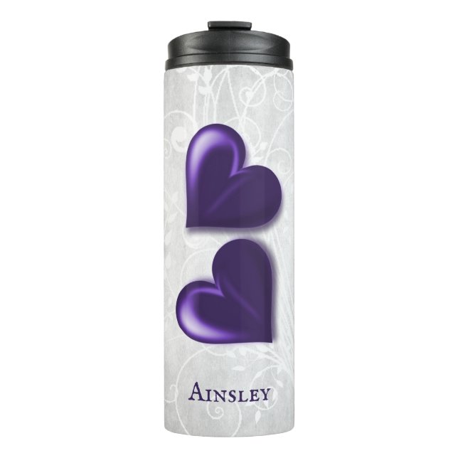 Lila Hearts Personalisierte thermische Tumbler Thermosbecher (Vorderseite)