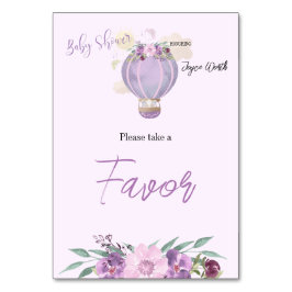 Lila Heißluftballon Elefantenschild Tischnummer