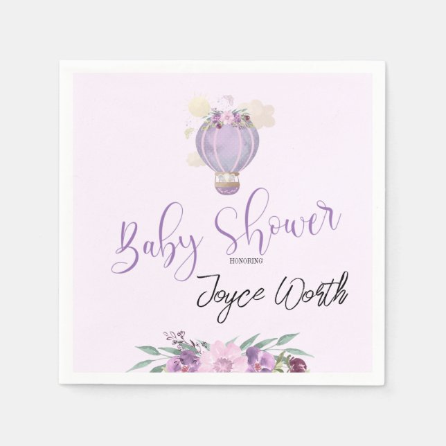 Lila Heißluftballon Elefantenserviette Serviette (Vorderseite)