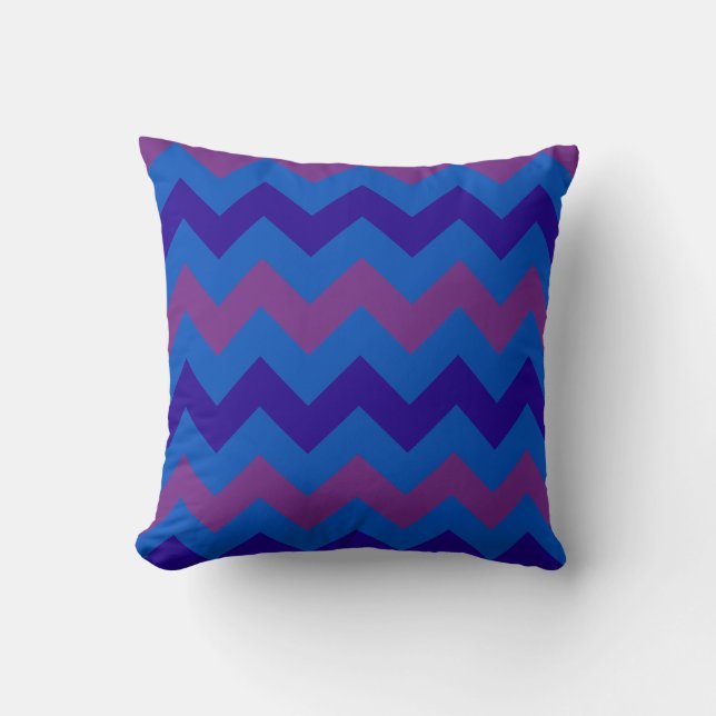 Lila, hell Blau, blau-blaue Diagonal Chevrons Kissen (Vorderseite)