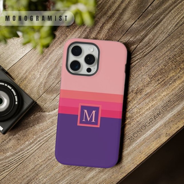 Lila helldunkelrosa Farbblock mit individueller Ei iPhone Hülle (Customizable Light Dark Pink Purple Color Block iPhone Case)