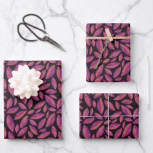 Lila herbstliche Herbstblätter Geschenkpapier Set