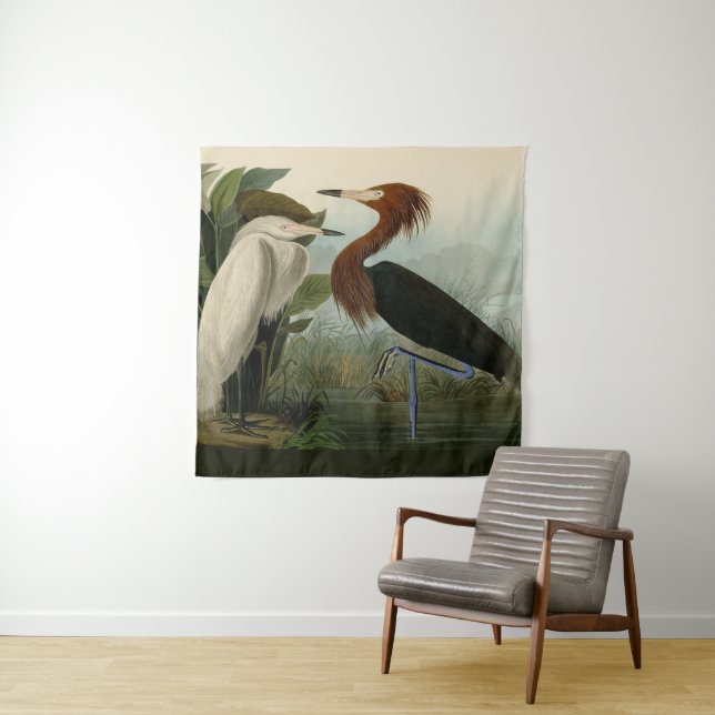 Lila Heron Audubon Bird Wildlife Painting Wandteppich (Beispiel)