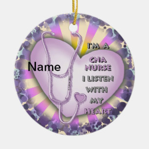 Lila Herz CNA Krankenschwester Keramikornament