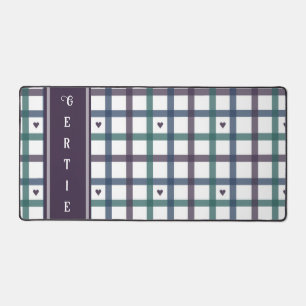 Lila-Herz-Gingham Schreibtischunterlage