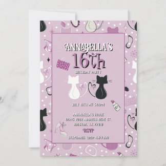 Lila Herz Katzen Geburtstag Einladung