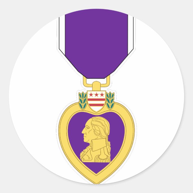 Lila Herz-Medaille Runder Aufkleber (Vorderseite)