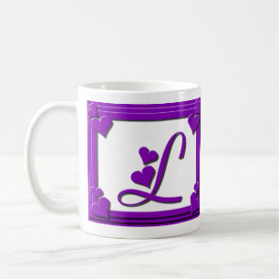 Lila Herz-Rahmen-Monogramm-Buchstabe L Kaffeetasse