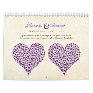 Lila Herz-Rosen, die Gast-Zeichen-Buch Wedding Kalender