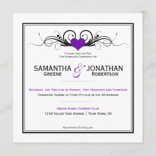 Lila Herz-Schwarz-Wirbels-weiße Einladung