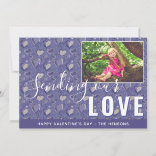 Lila Herz Valentinstag-Script Familienfoto Feiertagskarte