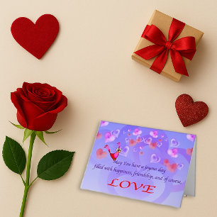 Lila-Herz-Vogel-Valentinsgrußkarte Dankeskarte
