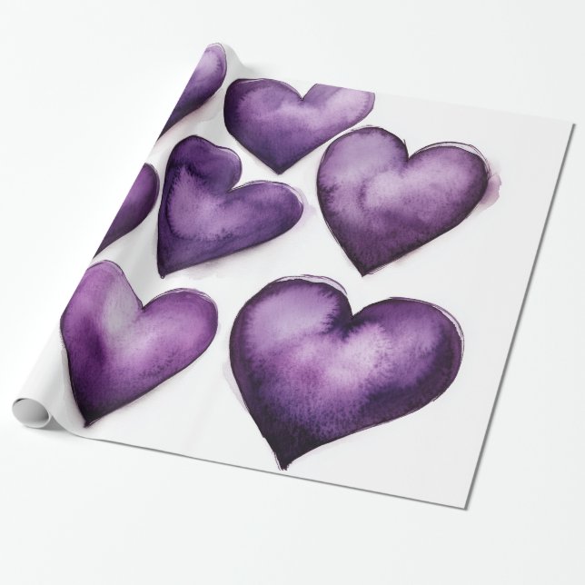 Lila Herz Wasserfarben Digitale Kunst Geschenkpapier (Ungerollt)