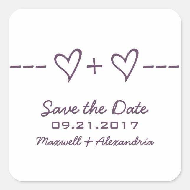 Lila Herzäquation Save the Date Stickers (Vorderseite)