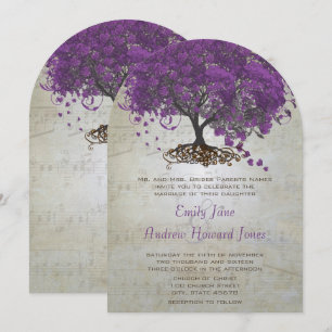 Lila Herzblatt-Baum-Hochzeitskarten Einladung