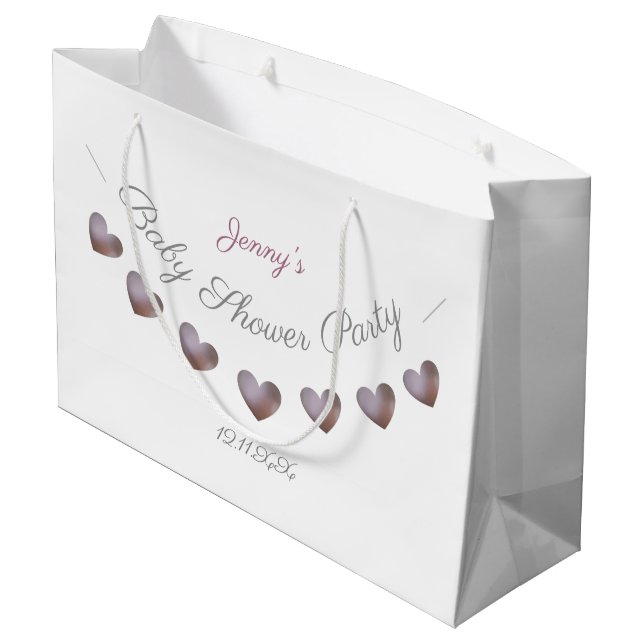 lila Herzbündel personalisierte Babydusche Große Geschenktüte (Rückseite Schrägansicht)
