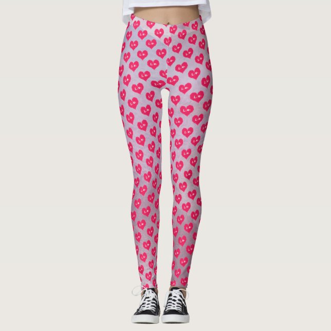 Lila Herzdesign Muster Valentinstag Leggings (Vorderseite)