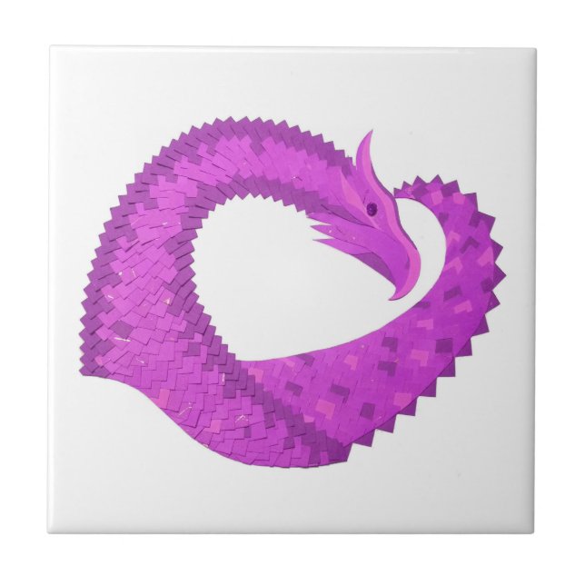 Lila Herzdrache in Weiß Fliese (Vorderseite)
