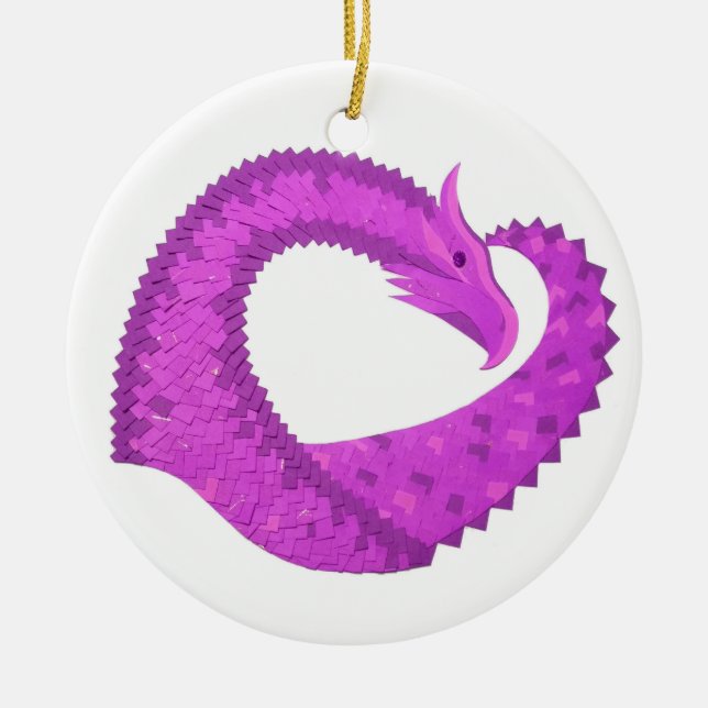 Lila Herzdrache in Weiß Keramikornament (Vorne)