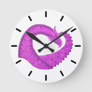 Lila Herzdrache in Weiß Runde Wanduhr