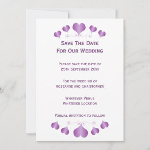 Lila Herzen Design-Hochzeit Save The Date
