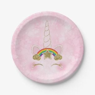 Lila Herzen Gold Regenbogen Stern Einhornhorn Gesi Pappteller