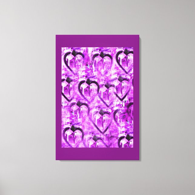 Lila Herzen Leinwanddruck (Vorderseite)