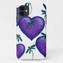 Lila Herzen und Libellen