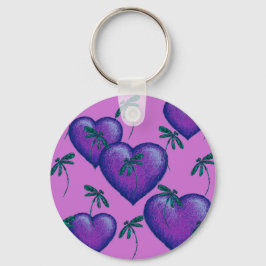 Lila Herzen und Libellen Schlüsselanhänger