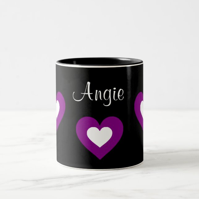 Lila Herzenkundengerechte Namensvalentine-Tasse Zweifarbige Tasse (Mittel)
