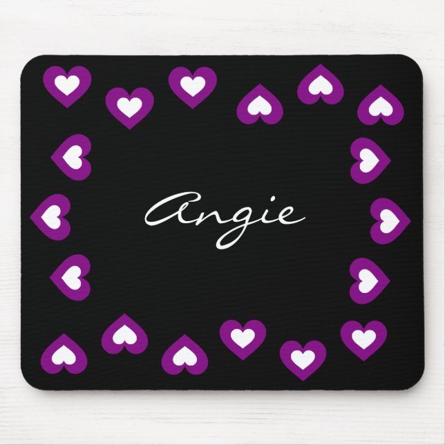 Lila Herzenpersonalisierter Valentine Mousepad (Vorne)