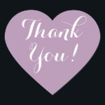 Lila Herzform Gastgeschenk Hochzeit dank Aufkleber<br><div class="desc">Lila herzförmige Gastgeschenk Hochzeit danke Ihnen Aufkleber. Lilac / Lavender lila und weiße oder benutzerdefinierte Hintergrundfarbe. Elegante Skripttypografie. Verwenden Sie als romantische Umschlag Aufkleber / Dichtungen oder als Gastgeschenk Hochzeit-Label für Dankeschön. Niedliche Liebe Symbolform mit stylischem Text. Auch für andere Anlässe,  wie z.B. Babydusche,  Verlobungsfeier,  Jubiläum etc.,  praktisch.</div>