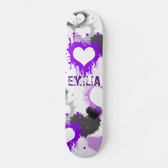 lila Herzgraffiti grunge individuelle Name Girl Skateboard (Vorderseite)