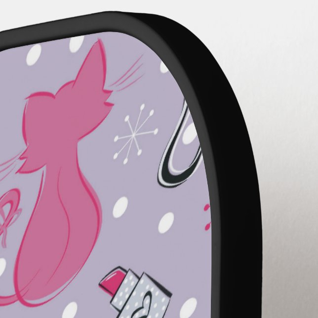 Lila Herzkatzen des mittleren Jahrhunderts Pickleball Schläger (Linke Seite)