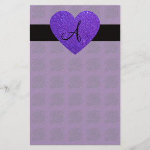 Lila Herzmonogramm-Rosen Briefpapier