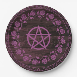 Lila Hexen-Pentagramm-Rose-Gotisch Pappteller