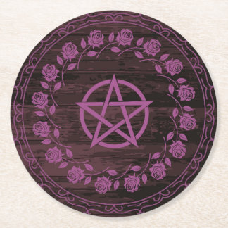 Lila Hexen-Pentagramm-Rose-Gotisch Runder Pappuntersetzer