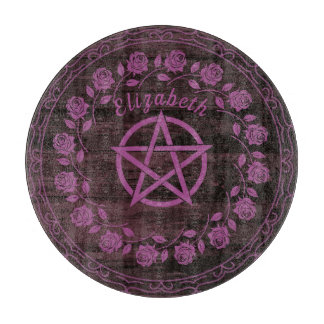 Lila Hexen-Pentagramm-Rose mit individuellem Namen Schneidebrett