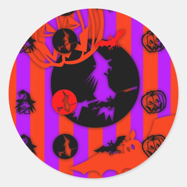 Lila HexenHalloween-Rundkleber Runder Aufkleber (Vorderseite)
