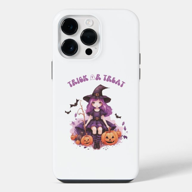 Lila Hexenkürbis und Fledermäuse tricksen oder beh iPhone Hülle (Rückseite)