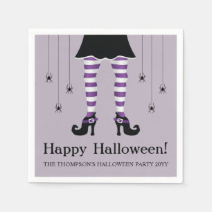 Lila Hexenleder und Spinnen glücklich Halloween Serviette