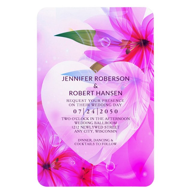 Lila Hibisken Blume Herzklopfen Hochzeit Magnet (Vertikal)