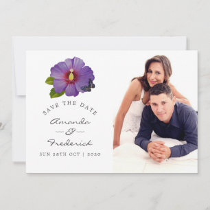 Lila Hibiskus-Blumen-Hochzeit - Termin vormerken Save The Date