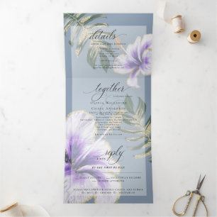 Lila Hibiskus Flora Wedding Tri-Falten Dreifach Gefaltete Einladung